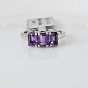 Natural Emerald Cut Amethyst Ring Sterling Silver Size 5! NWT